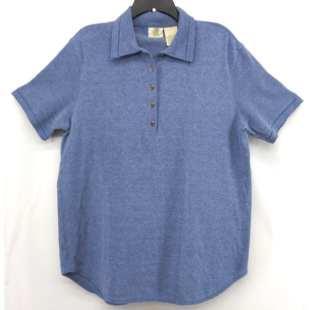 Vintage SJB Sport Shirt Womens Large Blue Short Sleeve Collared Top